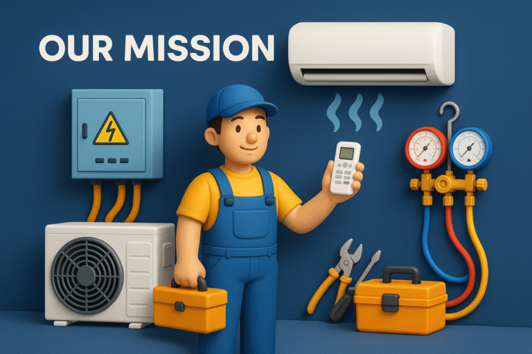 Company mission and vision team working on home appliance repair